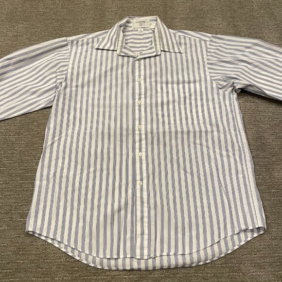Valentino Uomo Shirt Mens 15.5 34 35 Blue White Stripe Dress Casual Button Up - Picture 7 of 10
